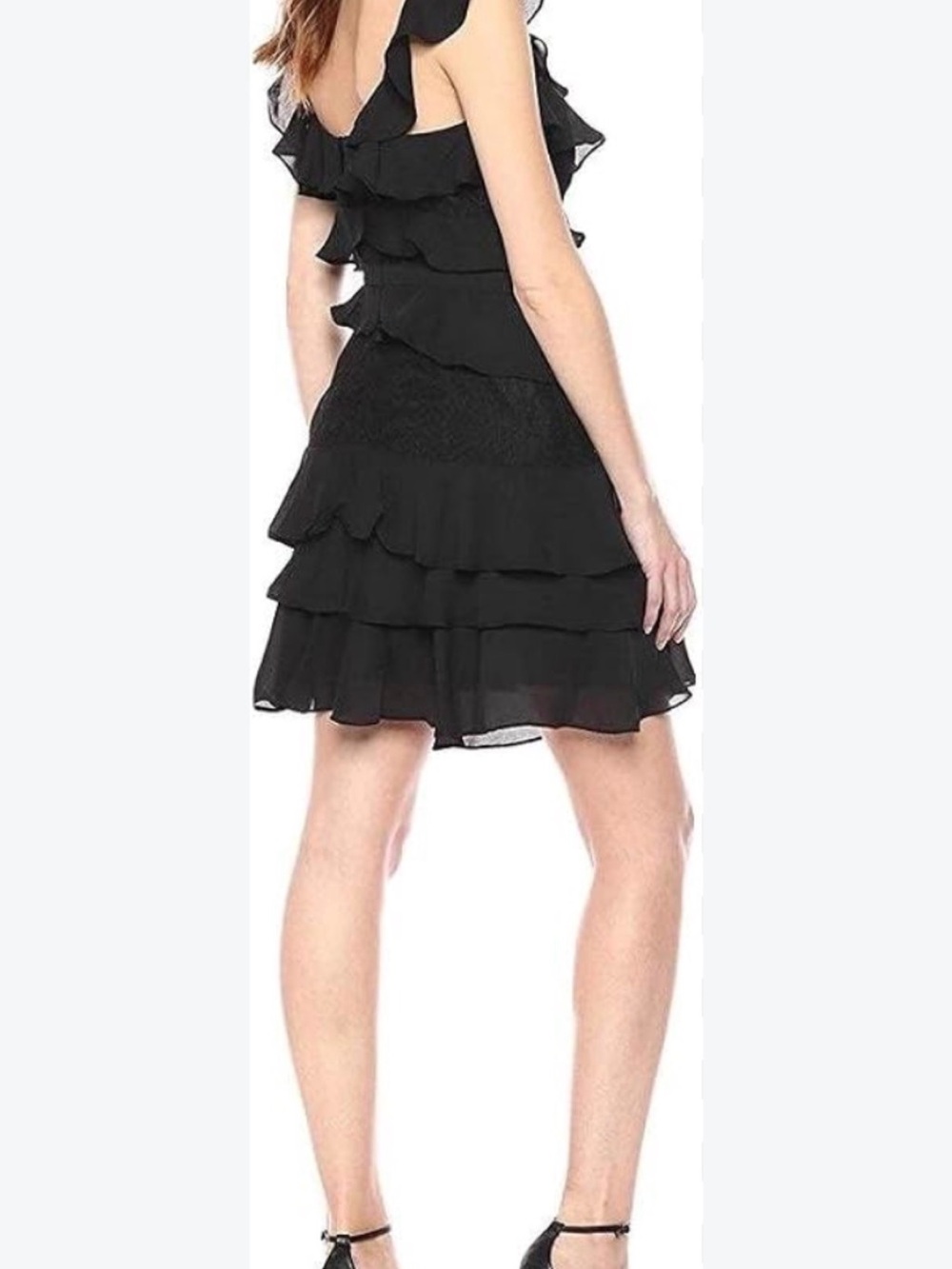 Bardot Black Ruffle V-Neck Mini Dress